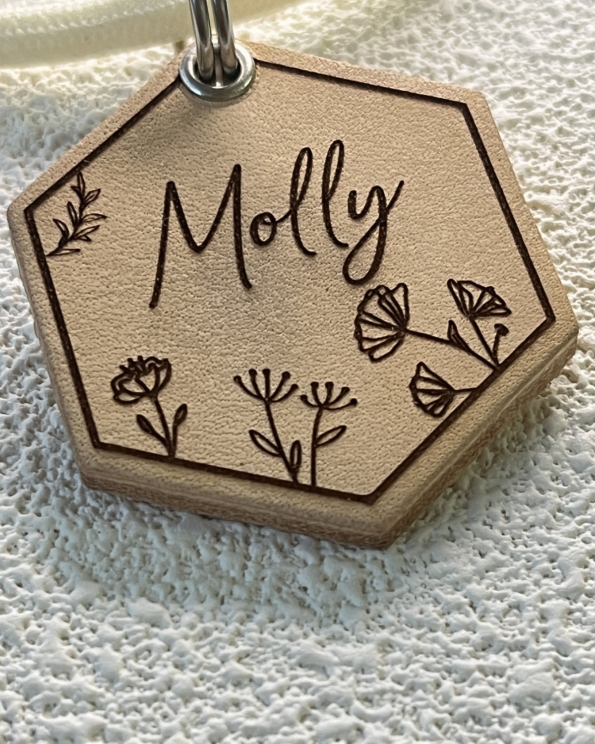 Leather Silent Dog Tags Personalized,Custom Engraved Name Dog Tag Silencer,Large or Small Pet ID Tag for Collar （Natural Sand)