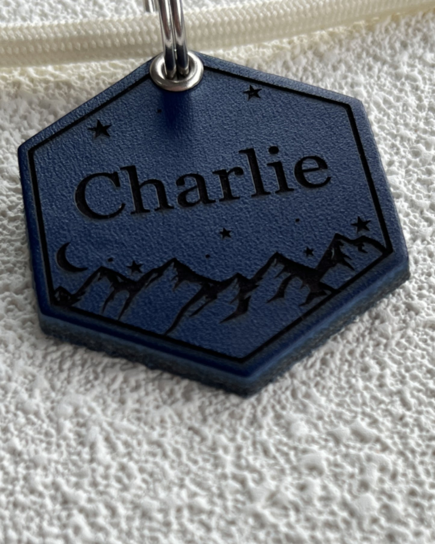 Leather Silent Dog Tags Personalized,Custom Engraved Name Dog Tag Silencer,Large or Small Pet ID Tag for Collar （Navy Blue)