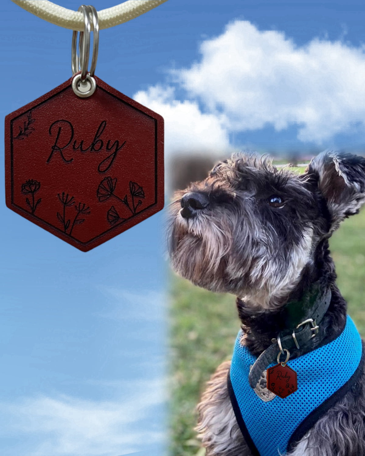 Leather Silent Dog Tags Personalized,Custom Engraved Name Dog Tag Silencer,Large or Small Pet ID Tag for Collar （Plum Burgundy)
