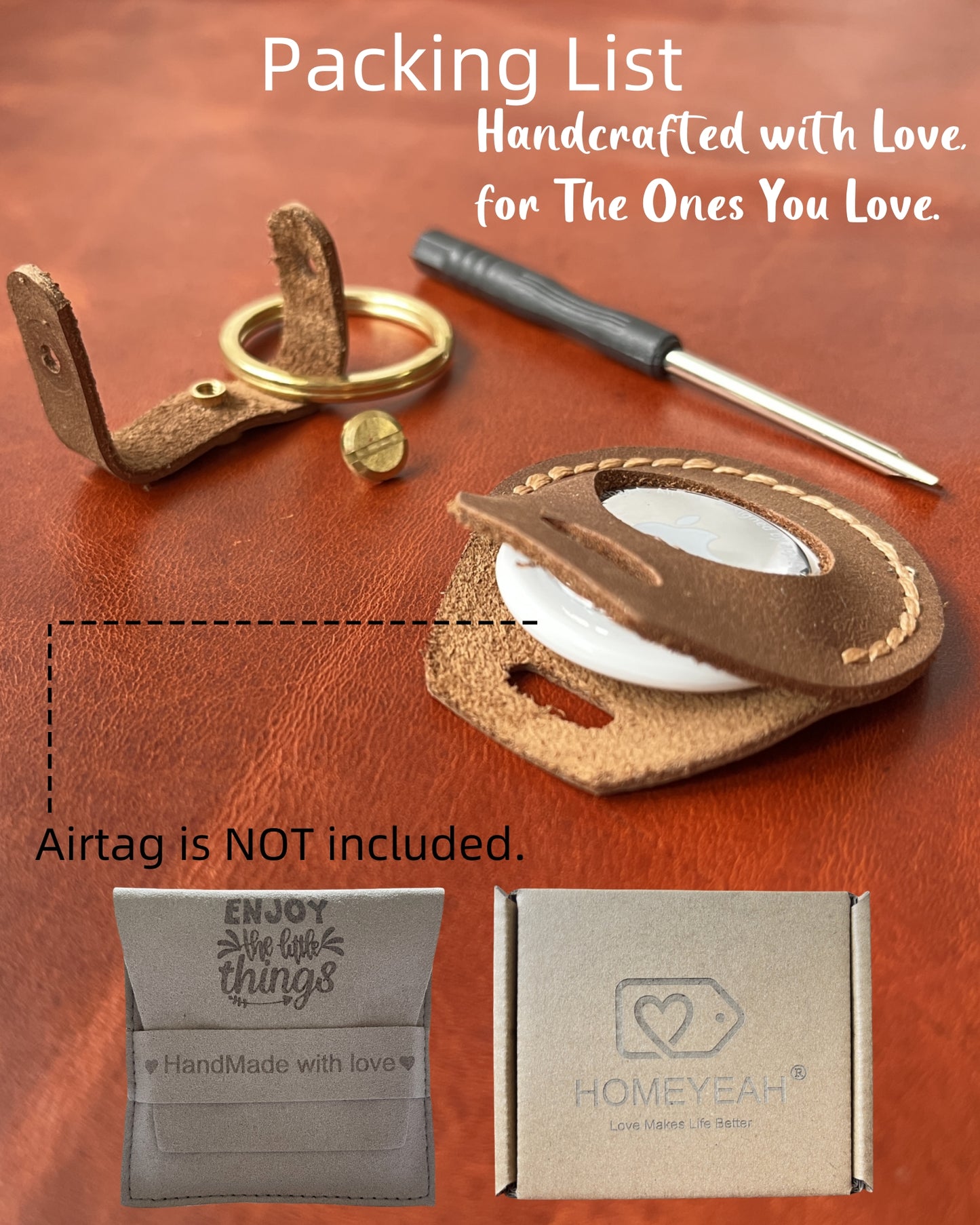 Compatible with Airtag Keychain Holder Full-grain Genuine Leather Air Tag Key Ring Case Women Men Gifts Handmade ( Scottish Cafe Brown )