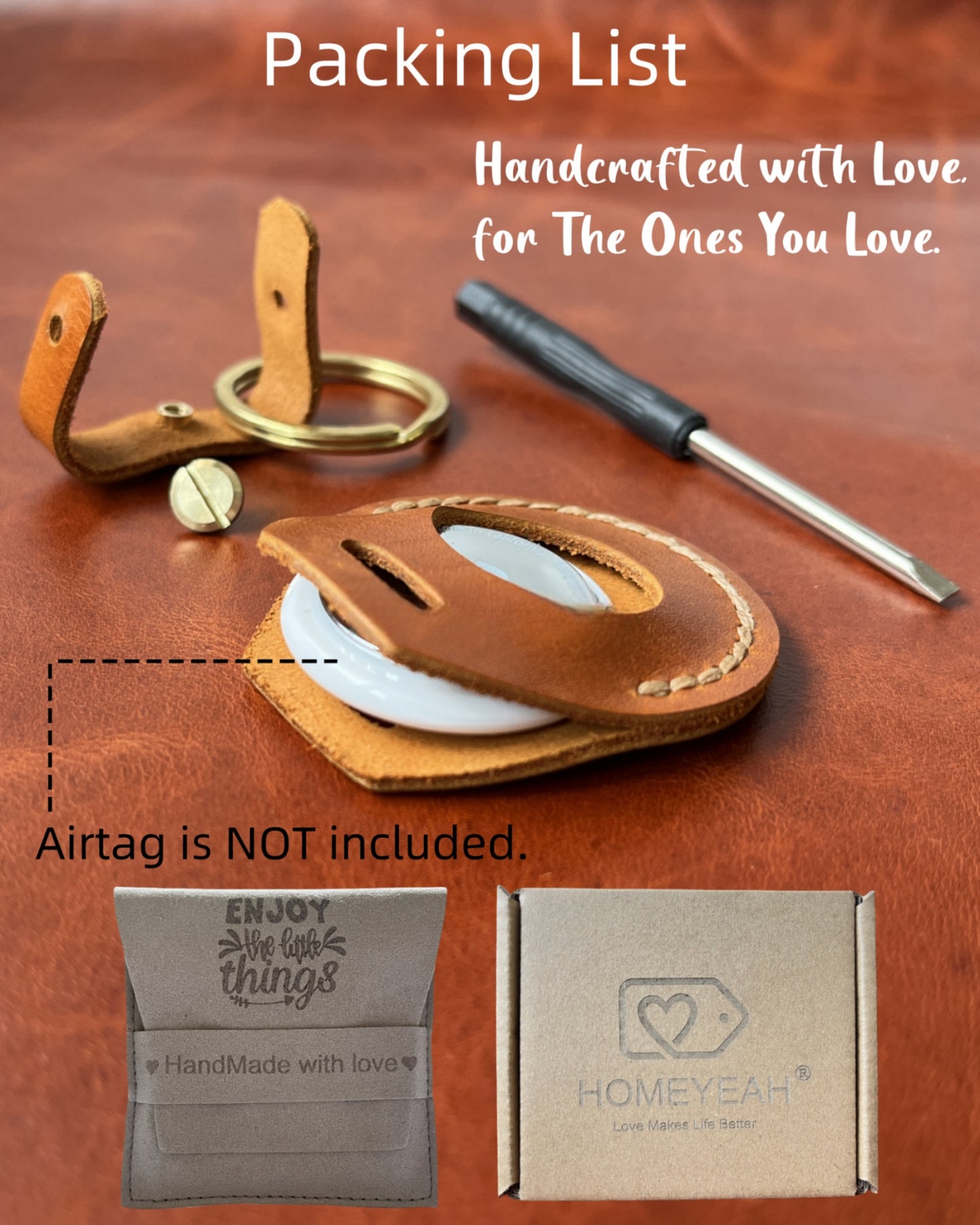 Compatible with Airtag Keychain Holder Full-grain Genuine Leather Air Tag Key Ring Case Women Men Gifts Handmade (Moroccan Honey)