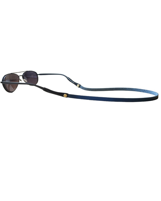 Handmade Slim Full-grain Leather Glasses Strap -- Ocean Blue