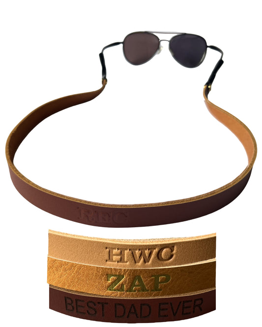 PROVBORN Full-grain Leather Glasses Strap Handmade Sports Sunglasses Eyeglasses Holders Around Neck Present for Men Women, Personalized Monogrammed  (SKU: PV-M Strap Mono)