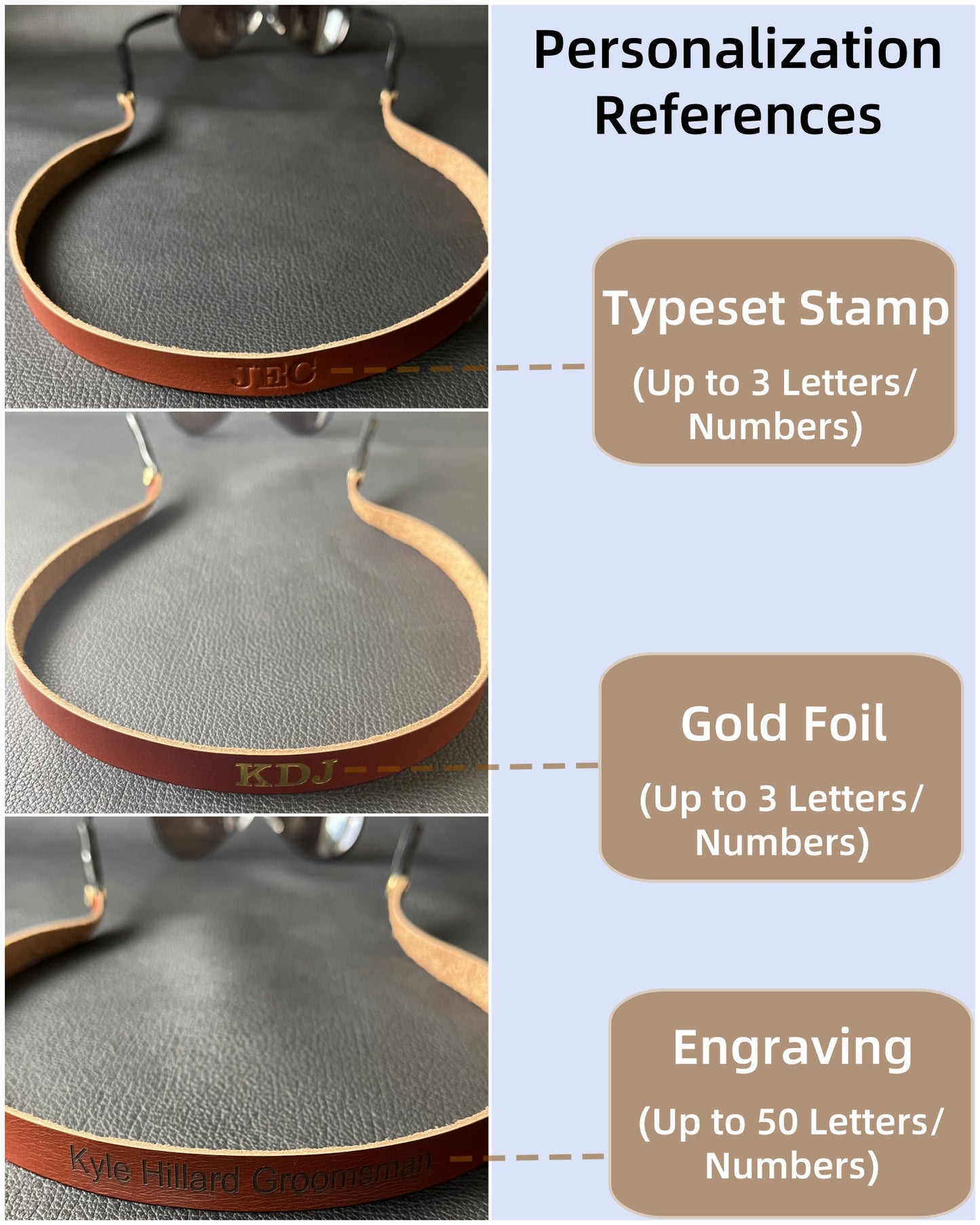 PROVBORN Full-grain Leather Glasses Strap Handmade Sports Sunglasses Eyeglasses Holders Around Neck Present for Men Women, Personalized Monogrammed  (SKU: PV-M Strap Mono)