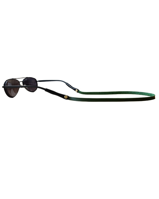 Handmade Slim Full-grain Leather Glasses Strap -- Pine Green
