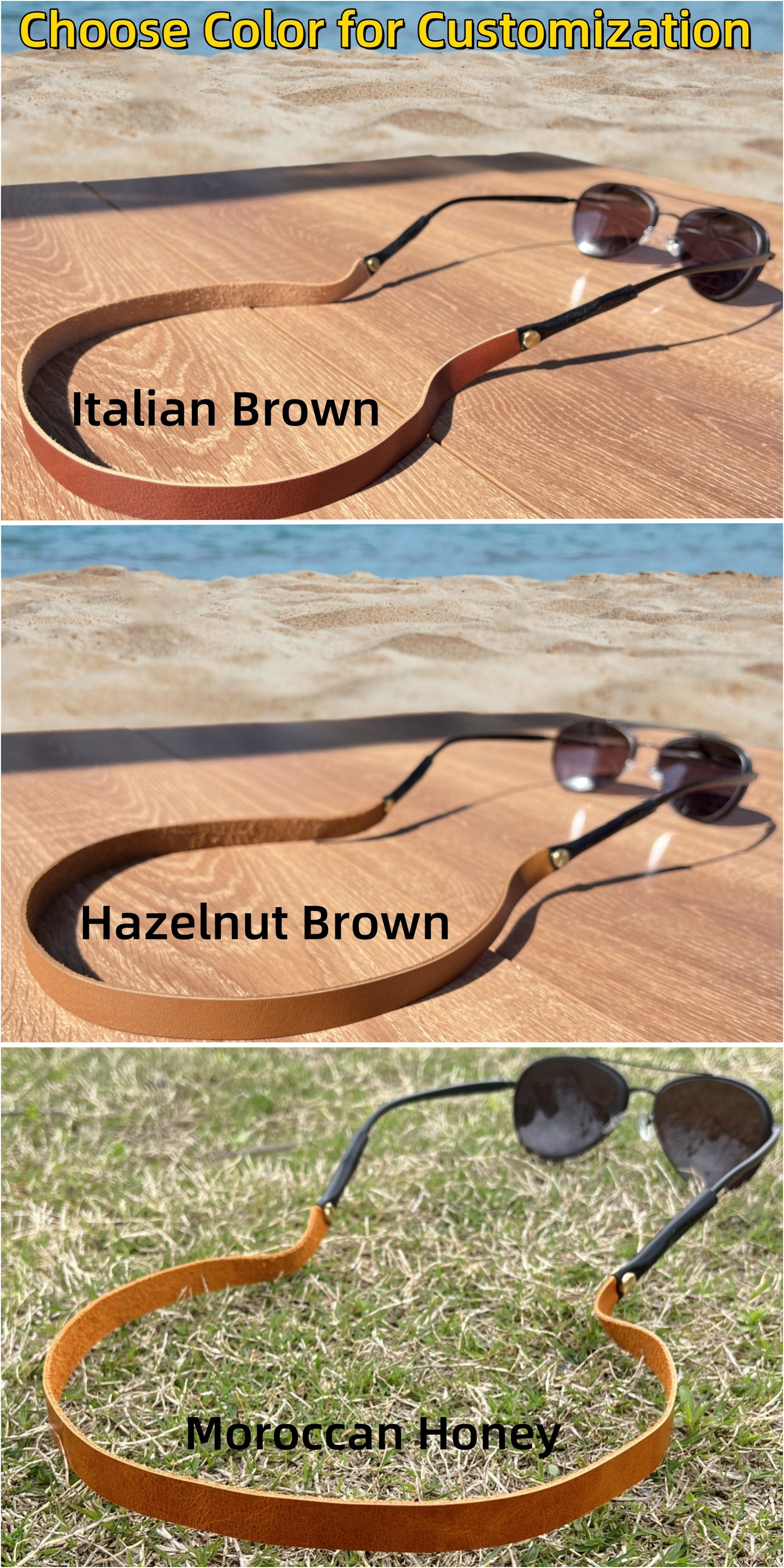 PROVBORN Full-grain Leather Glasses Strap Handmade Sports Sunglasses Eyeglasses Holders Around Neck Present for Men Women, Personalized Monogrammed  (SKU: PV-M Strap Mono)