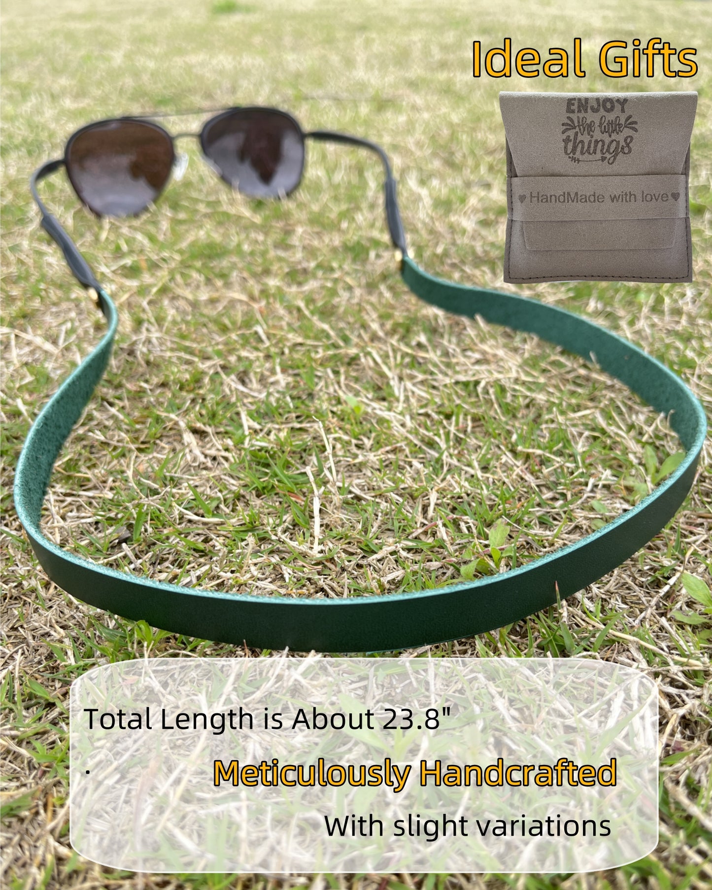 Handmade Full-grain Leather Glasses Strap, Sunglasses Holder Retainer -- Pine Green