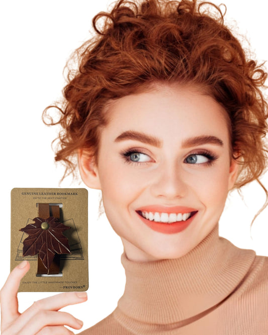 Book Lover Gifts for Women Men, Full-Grain Leather Bookmark for Reading, Unique Cute Fun Personalized Book Mark, Handmade Gift for Birthday Christmas Anniversary Retirement (Maple Leaf Italian Brown)