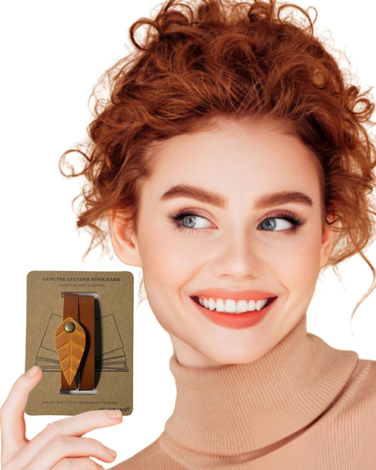 Book Lover Gifts for Women Men, Full-Grain Leather Bookmark for Reading, Unique Cute Fun Personalized Book Mark, Handmade Gift for Birthday Christmas Anniversary Retirement (Leaf Honey Yellow)