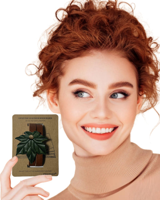 Book Lover Gifts for Women Men, Full-Grain Leather Bookmark for Reading, Unique Cute Fun Personalized Book Mark, Handmade Gift for Birthday Christmas Anniversary Retirement (Maple Leaf Forest Green)