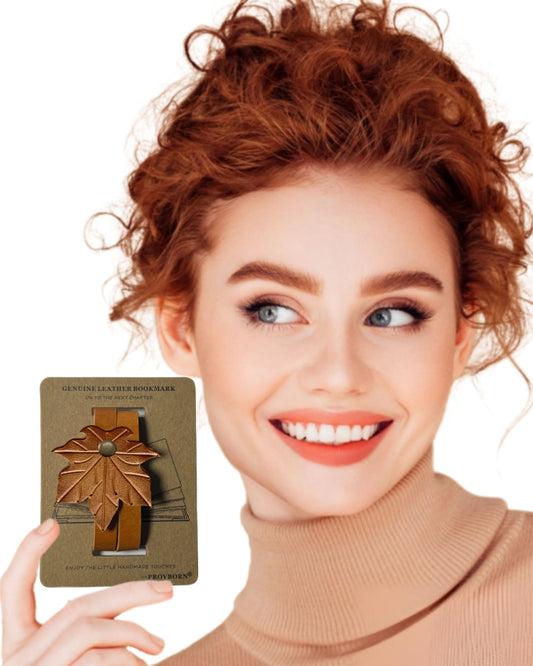 Book Lover Gifts for Women Men, Full-Grain Leather Bookmark for Reading, Unique Cute Fun Personalized Book Mark, Handmade Gift for Birthday Christmas Anniversary Retirement (Maple Leaf Honey Yellow)